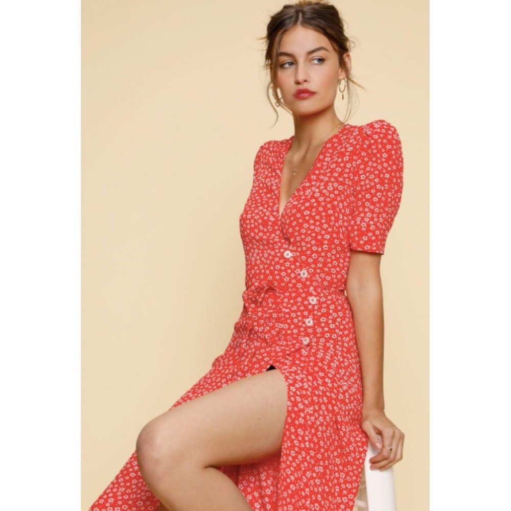 Rouje Gabin Red Floral Midi Dress - Picture 2 of 16